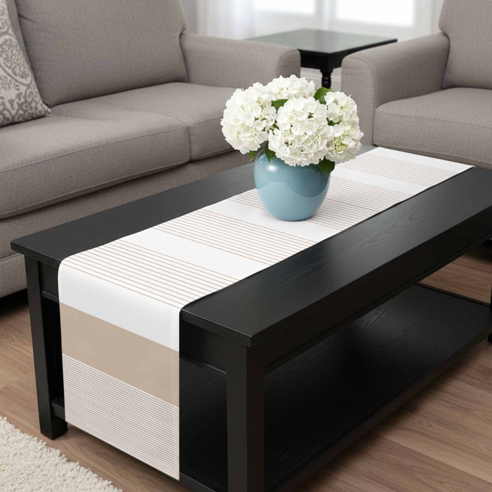 Brown Stripe Table Runner 36 Inches Long, Modern Rustic Horizontal Brown Striped Kitchen Coffee Dining Table Decoration for Home Party Birthday Wedding Home Decor 13x36 Inches