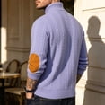 thumbnail image 4 of Gamivast Men's Button Neck Pullover Sweater Soft Cable Knit Long Sleeve Mock Neck Top with Elbow Patches Ribbed Cuffs Regular Fit for Casual Work Travel Fall and Winter Purple XL, 4 of 5