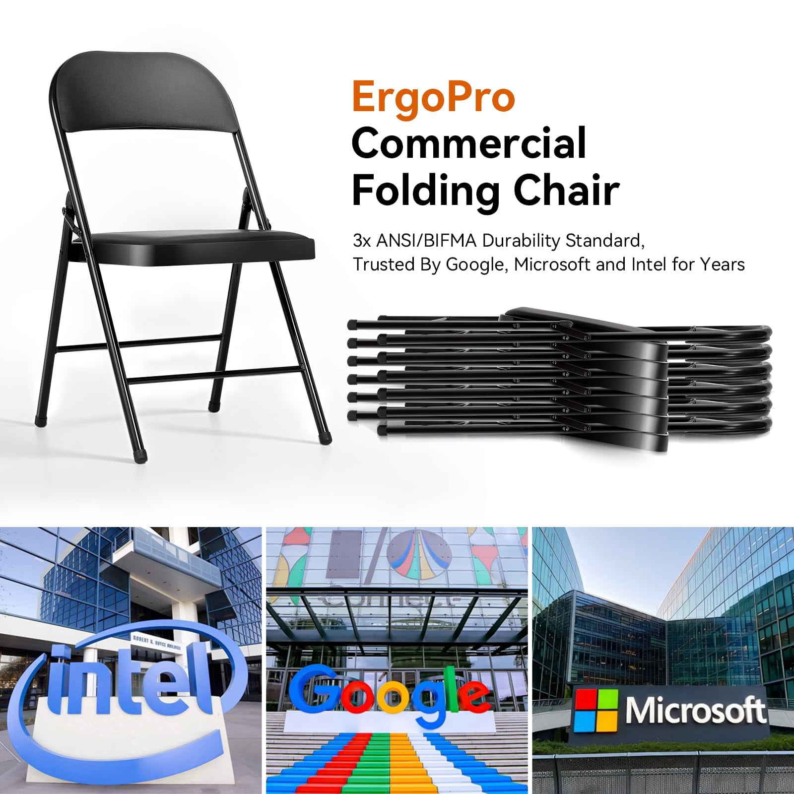 Furnibear Cushioned Faux Leather Folding Chairs 2 Pack padded metal event chairs and portable folding chairs for home office and parties foldable set, Black