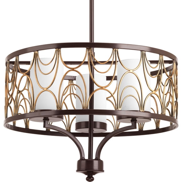 Progress Canada Cirrine 3-Light Chandelier in Antique Bronze with Etched Glass