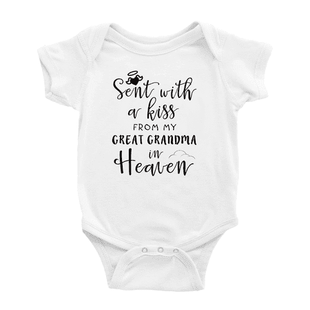 

Sent with A Kiss from My Great Grandma in Heaven Funny Baby Boy Girl Jumpsuits Unisex