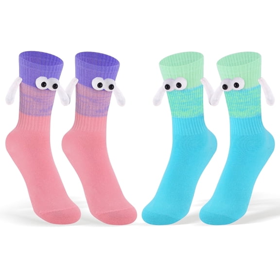 Funny Magnetic Holding Hands Socks for Women Men Teens Couples Best Friends - Cute Crazy Novelty Silly 3D Cartoon Socks -Valentines Anniversary Birthday Fun Gag Gifts Idea Christmas Stocking Stuffer