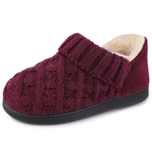 LongBay Women's Warm Wool Yarn Cable Knitted Bootie Slippers Memory