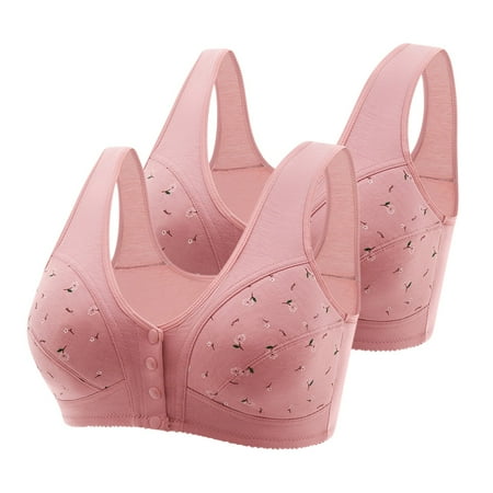 Black of Friday Deals!Clearance Staron 2PC Daisy Bras for Older Women Front Closure No Underwire Bras Stretch Wireless Bras Comfortable Plus Size Bra No Steel Bras