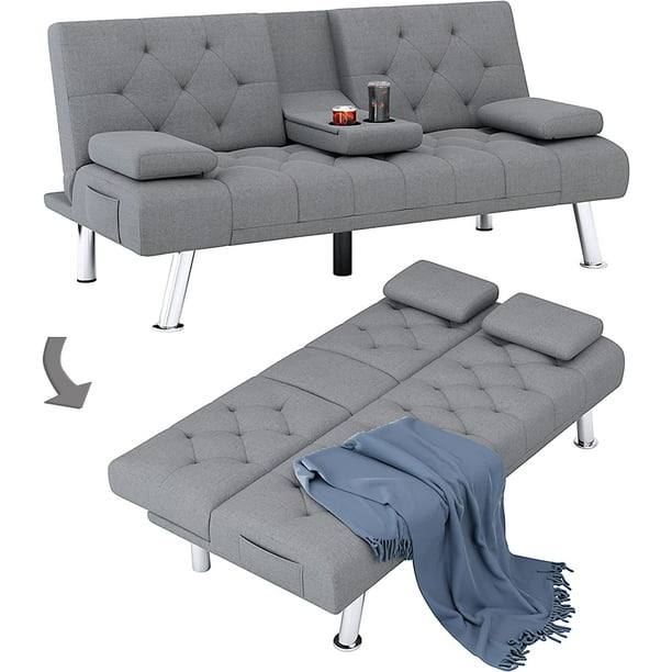 yermo pistola Para aumentar Homfa Convertible Futon Sofa Bed, 66.3'' Upholstered Removable  Armrests,Gray Finish - Walmart.com