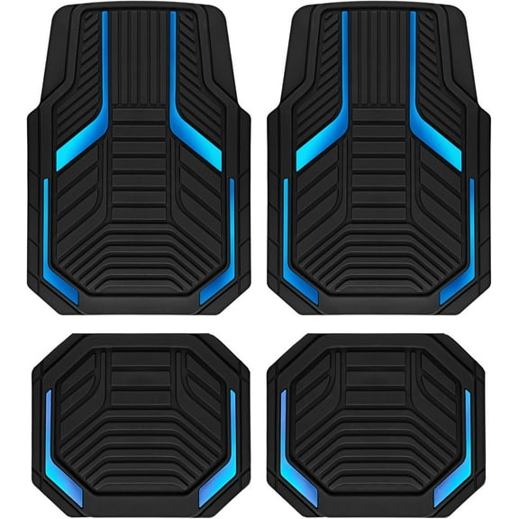 Heavy Duty Rubber Floor Mats, Blue Aluminum Film Car Mats Set, Front and Rear Car Mats with Anti-Slip Backing, All Weather Protection, Trim-to-Fit for Automotive SUV, Sedan, Van