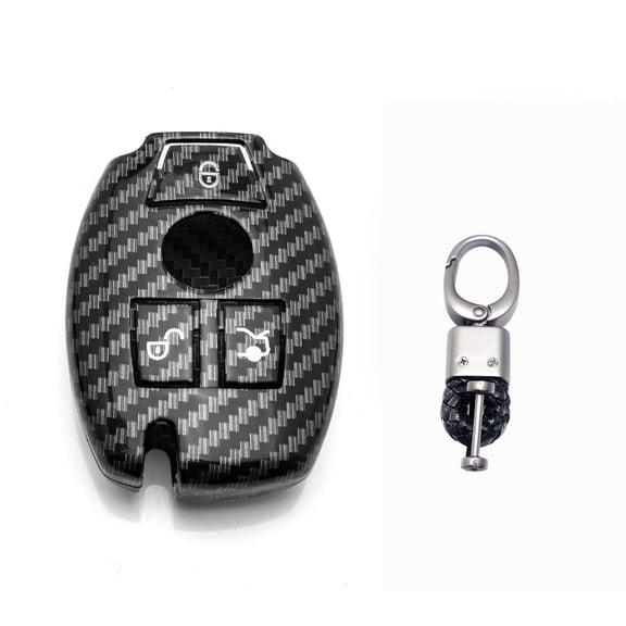 x xotic tech Glossy Black Carbon Fiber Texture ABS Key Fob Shell Cover Case w/Keychain, Compatible with Mercedes Benz AMG C E M S CLA CLS GL GLA W164 W204 W205 CL203 3-Button Smart Keyless Entry Key