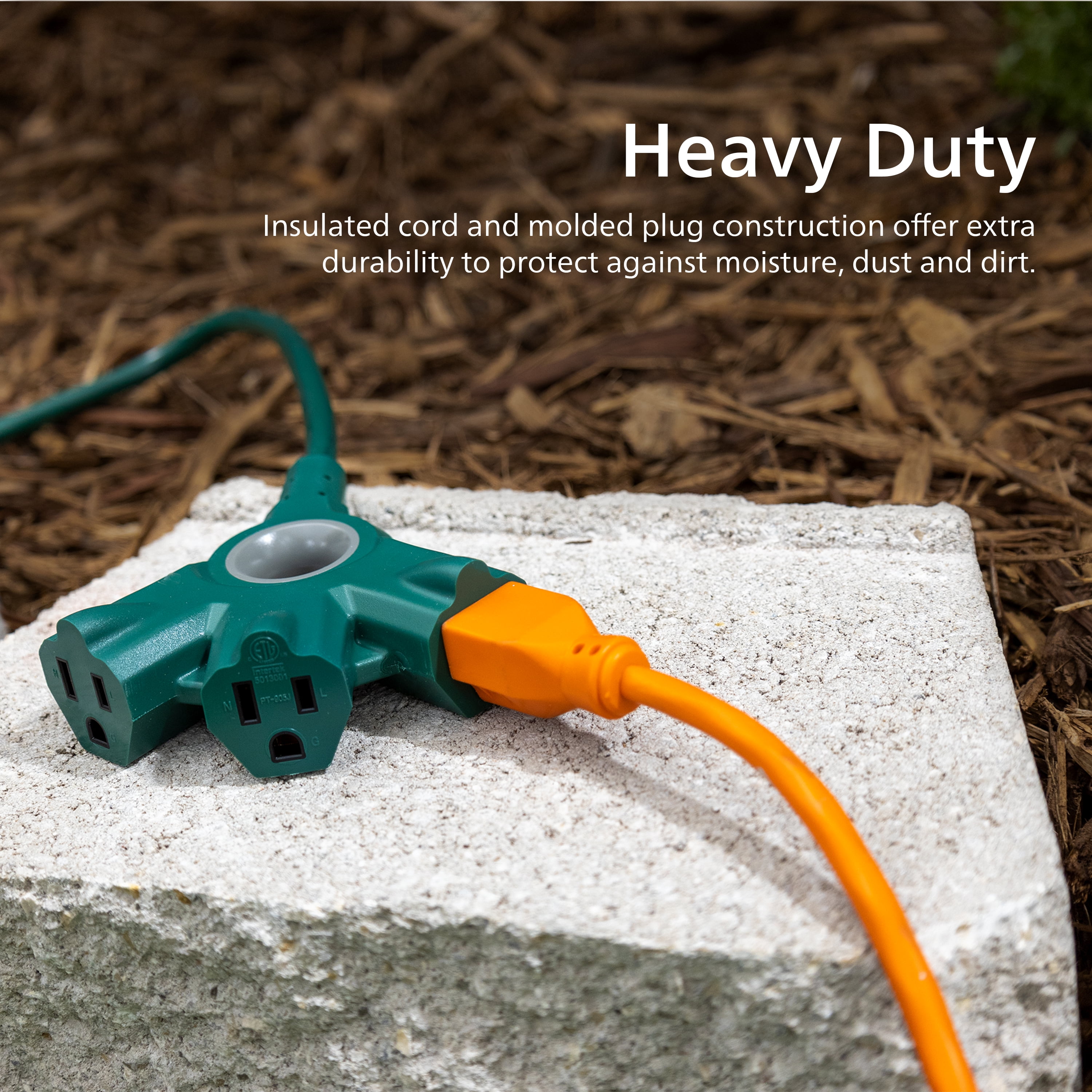 (2 pack) Philips EZGrip 25FT Green Outdoor Extension Cord 3 Prong with Multiple Outlets, 16AWG