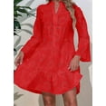 thumbnail image 5 of Women'S 2025 Lace Eyelet Embroidery Dress V-Neck Trumpet Sleeve Boho Flowy Swing Dress Big Red L, 5 of 8