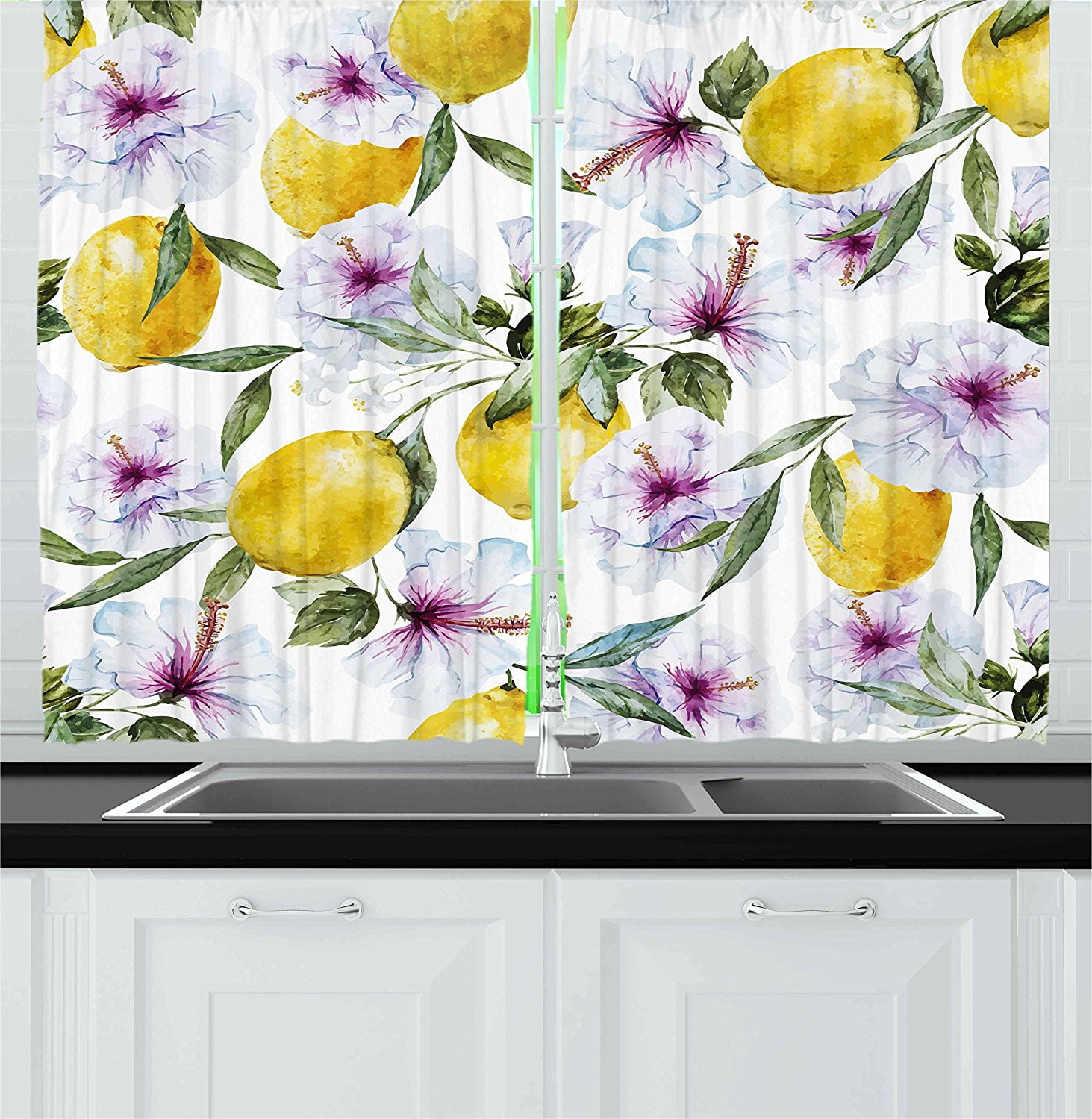 Rosemary Flower Fabric Window Treatments Curtain Kitchen Curtain 2 Panels 55X39" 
