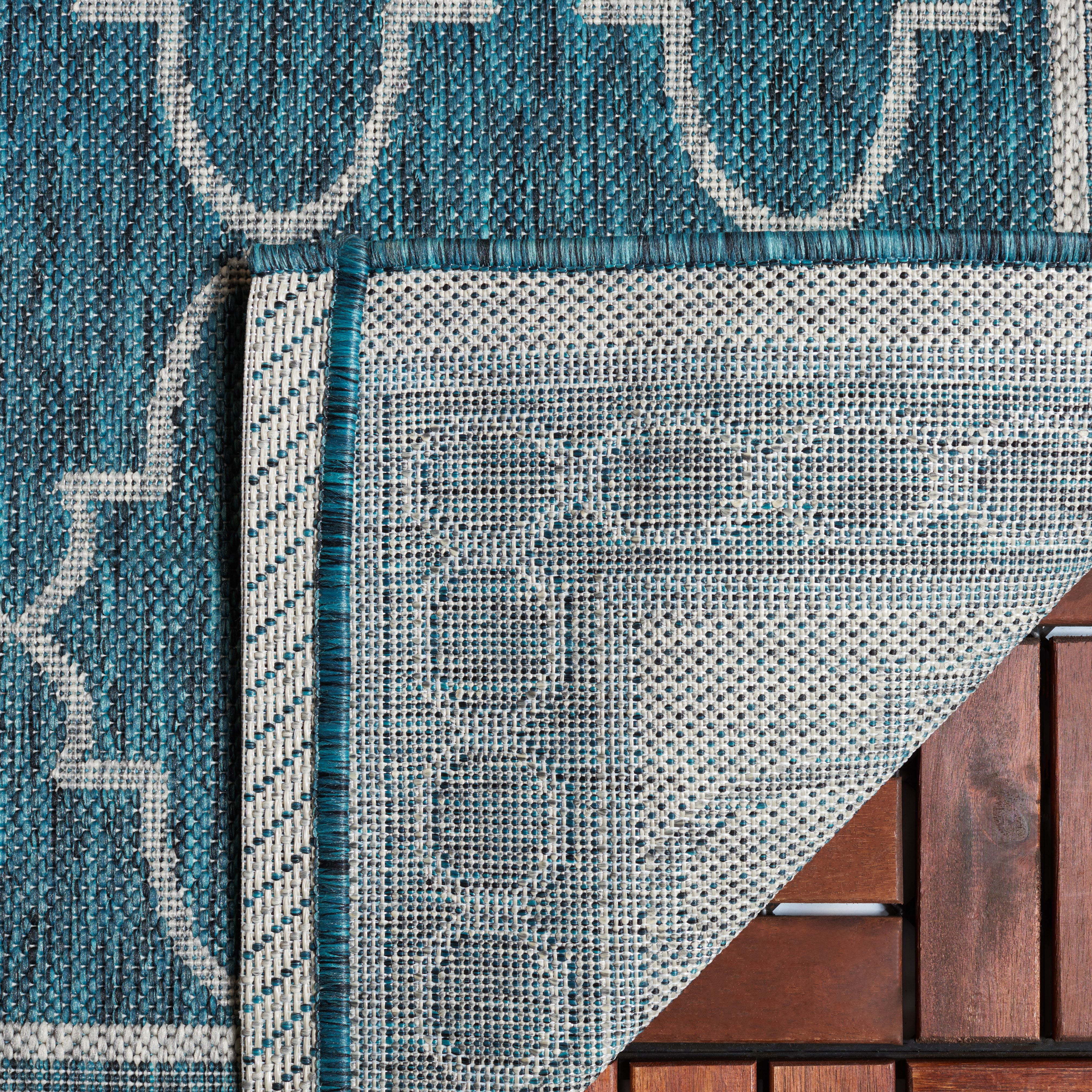 SAFAVIEH Courtyard Zavier Geometric Indoor/Outdoor Area Rug, Blue/Grey, 5'3" x 7'7"
