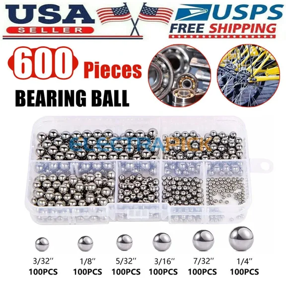 600 Pcs Metric Precision Steel Bearing Balls, Assorted Stainless Steel Loose Bic