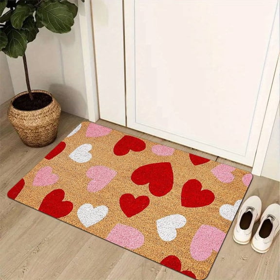 Valentines Door Mat,Outdoor Front Door Mat,Valentines Day Welcome Doormat Red And P-ink Heart Sweet Rug Loves Indoor Outdoor Entrance Home Front Porch Rugs Decoration Supplies Heart(C)