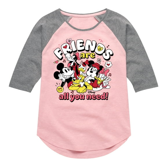 Disney - Friends Are All You Need - Toddler & Youth Girls Raglan Graphic T-Shirt