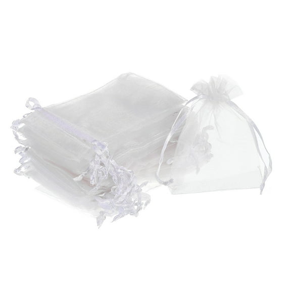 50pcs Organza Bags 3x4 Inch Drawstring Favor Pouches Sheer Mesh Bag for Gift Jewelry Wedding Party White