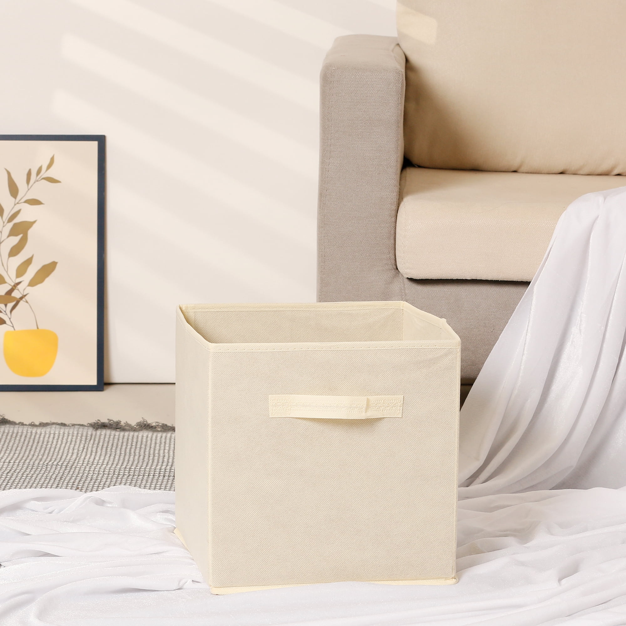 Unique Bargains Fabric Storage Cube Storage Bin Storage Basket Beige