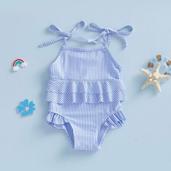 Baby Girl Swimsuit Bathing Suit 1 Piece Blue Quick Dry Rash Guard for Girls 6-12 Months