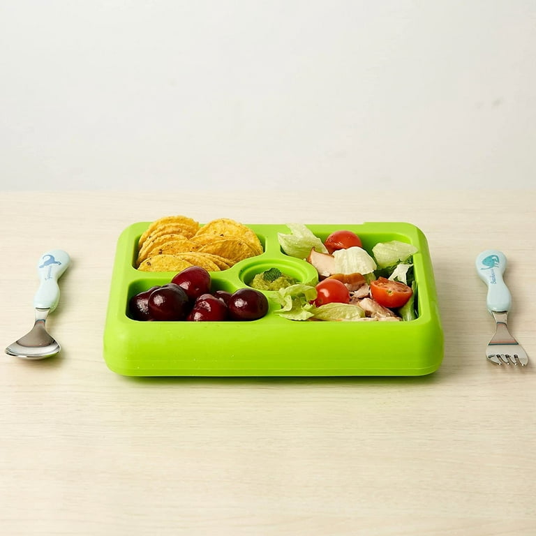 Silicone Bento Box for Kids and Toddlers - 3 Leakproof Compartments - Dishwasher, Oven and Microwave Safe - Eco Friendly BPA Free - for Daycare