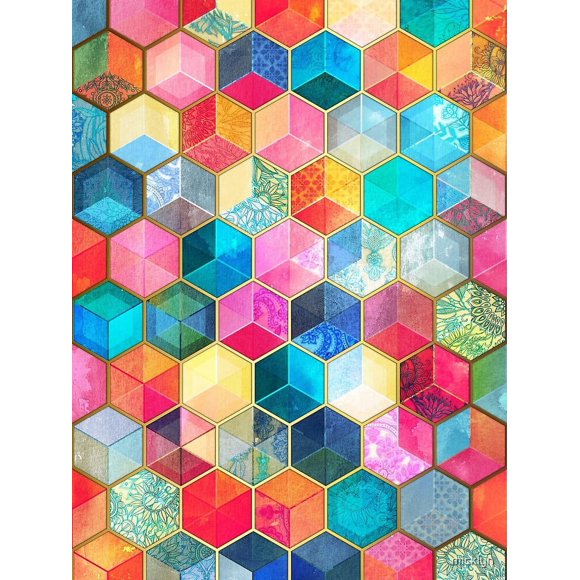 Crystal Bohemian Honeycomb Cubes - colorful hexagon pattern Modern Art Decor Unframe