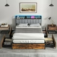 thumbnail image 4 of Gymax LED Bed Frame Full Size w/ Charging Station Upholstered Headboard 4 Drawers, 4 of 10