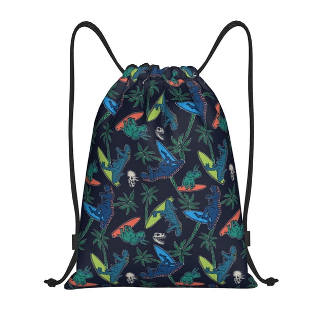 Saiise Dinosaur Pattern Sports Drawstring Backpack - String Swim Gym Bag with Wet Proof Pocket for Women&Men-Small