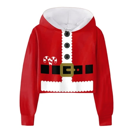 

Sweatshirts for Teen Girls Christmas Casual Loose Active Full Sleeves Hooded Short Pullover Letter Print Boys Hoodie