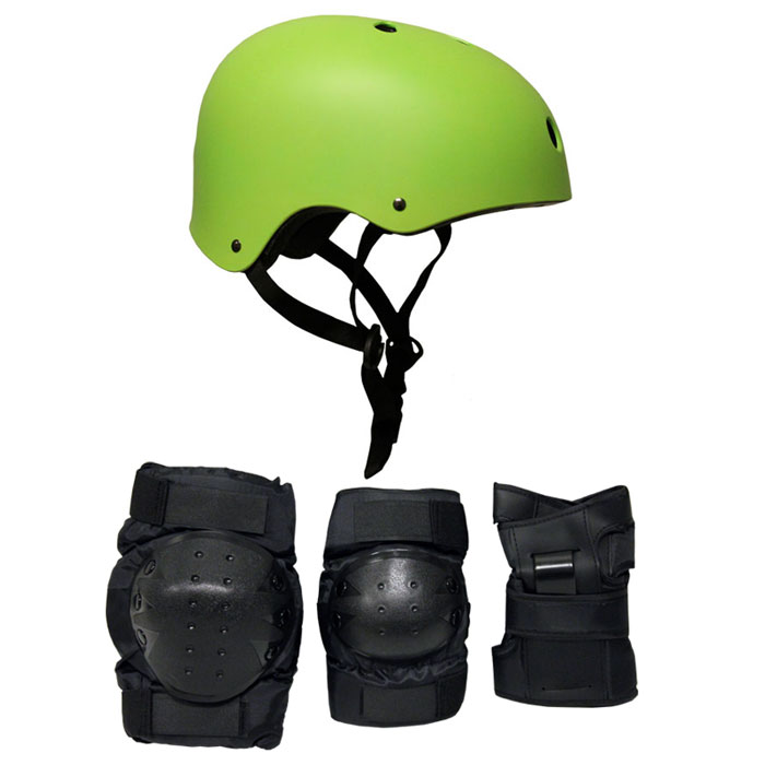 Skateboard Helmet Elbow/Knee/Wrist Pad Combo Adult Small Neon Green