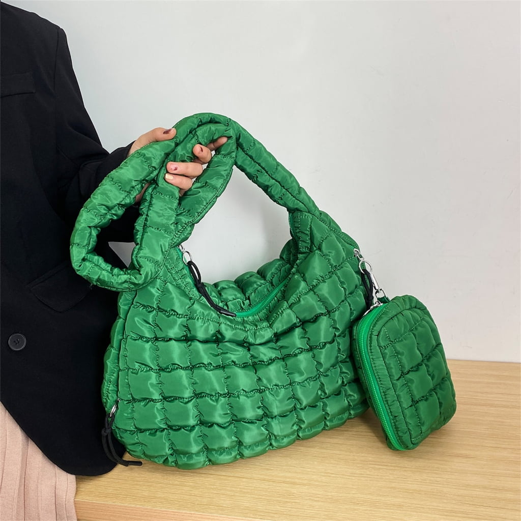 FENOHREFE Fashionable Puffer Shoulder Bag for Women Quilted Lightweight Spacious Crossbody Bag with Small Zippers Makeup Purse