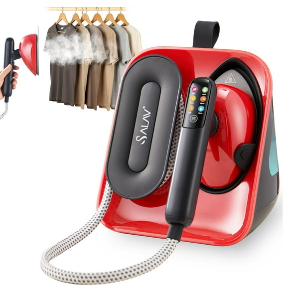 SALAV Deluxe DuoPress Steamer and Iron Station with Steam Levels and Digital Display, Red