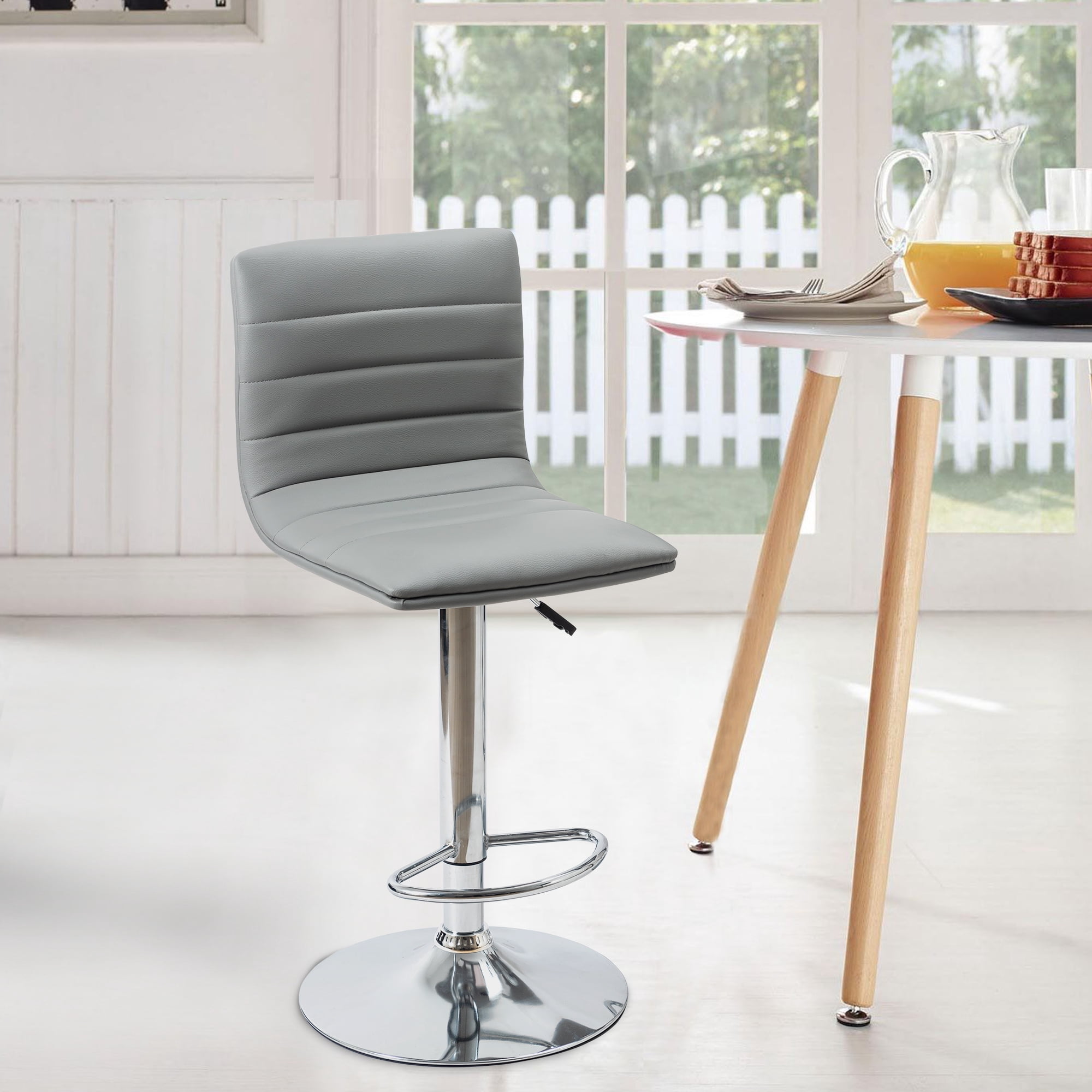 Set of 2 Bar Chairs Height Adjustable Counter Bar Stools with Cushion Grey