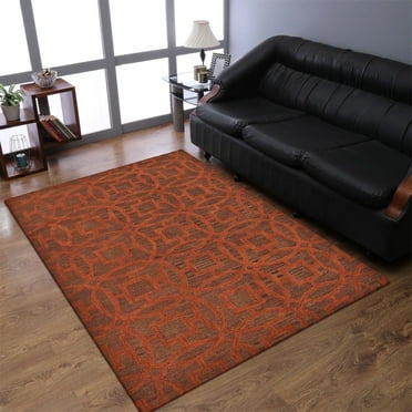 Rugsotic Carpets Hand Tufted Wool Eco-Friendly Area Rugs - 3'x5', Rectangle, Brown Orange, Modern Contemporary Design, High Pile Handmade Anti Skid Rugs for Living Room, Bed Room (K00239)