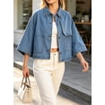 thumbnail image 2 of Womens 3/4 Sleeve Cropped Denim Jackets Casual Button Down Loose Coat with Pockets, 2 of 7