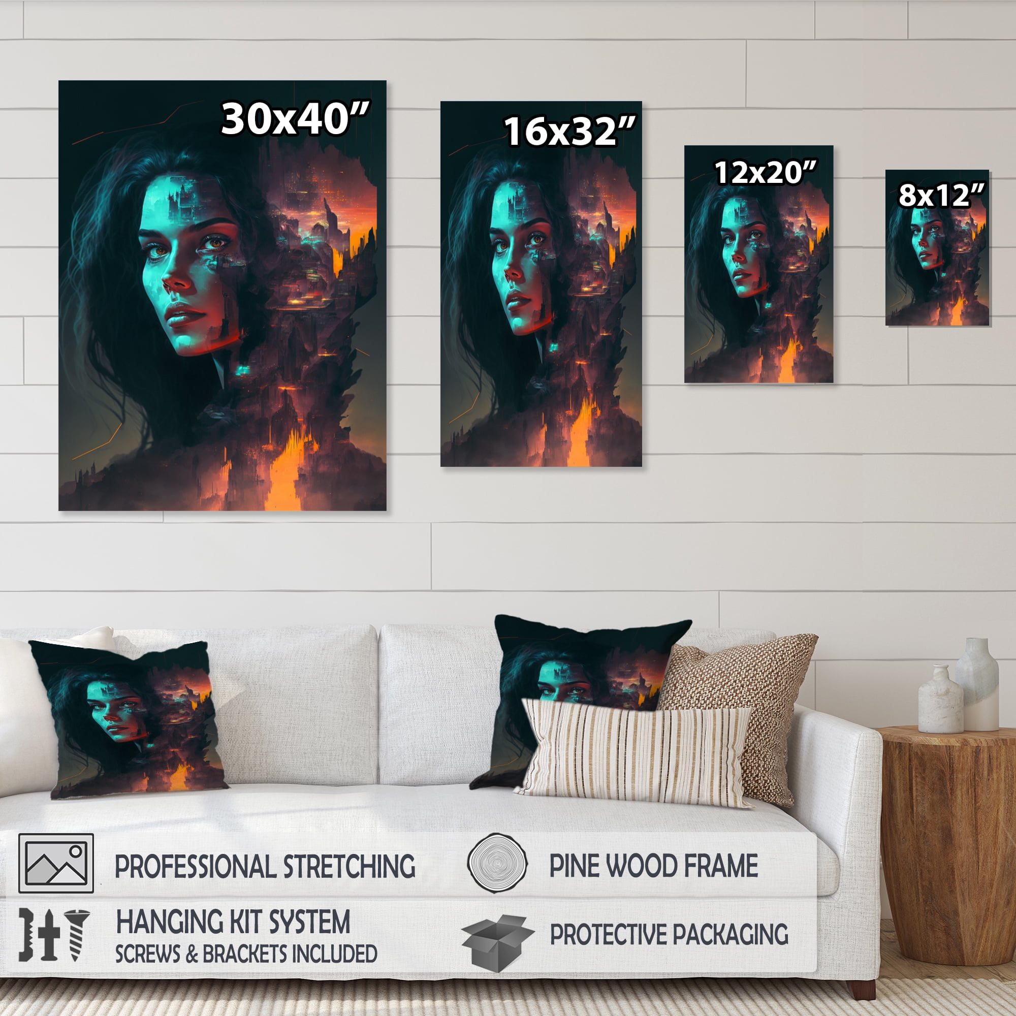Designart Double Exposure Woman Portrait Sci-Fi IV Canvas Wall Art
