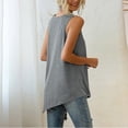 thumbnail image 3 of Blusa sin mangas con dobladillo asimétrico para mujer, informal, color liso, cuello redondo, decoración con botones, blusa sin mangas, 3 of 8
