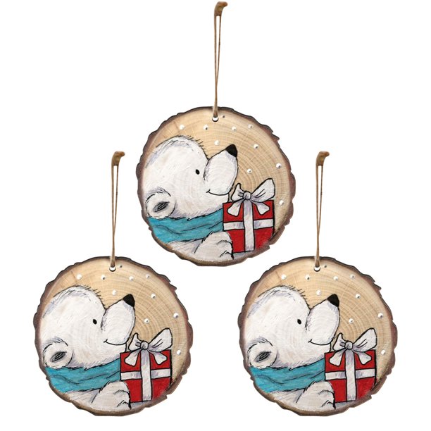 Precioso colgante de madera redondo de Navidad con estampado de animales Wmkox8yii fhajkh5439