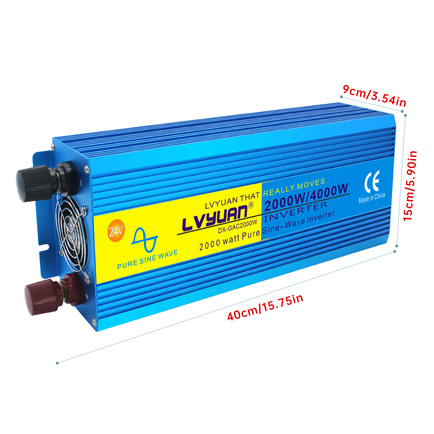 LVYUAN 2000W 4000W Peak Power Inverter DC 24V to AC 110V Pure Sine Wave Car Battery Inverter 3 AC Outlets Charger Adapter LCD Display for Car, RV, Truck, Camping, Home Backup, Emergency Power