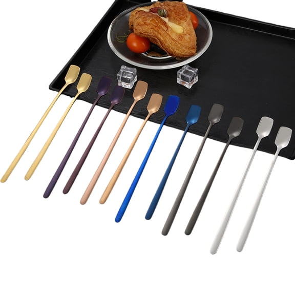 COMIART 14 - piece 304 Stainless - Steel Stirring Spoons, Long - handle Square - head Ice Spoons, Honey Spoons, Mug Spoons, Coffee Spoons