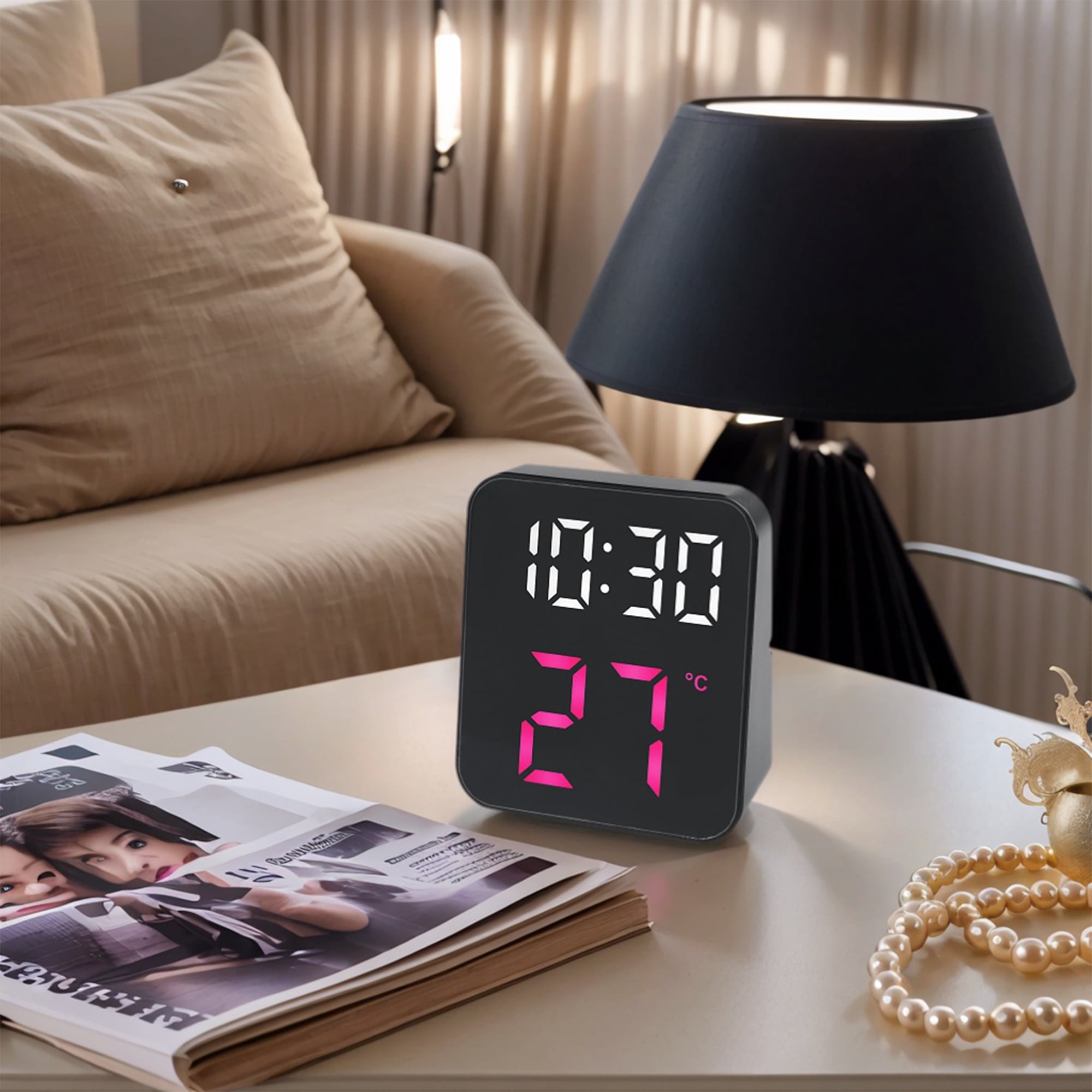 Unique Bargains LED Display Digital Alarm Clock Rose Red 3.9"L x 1.6"W x 4.3"H