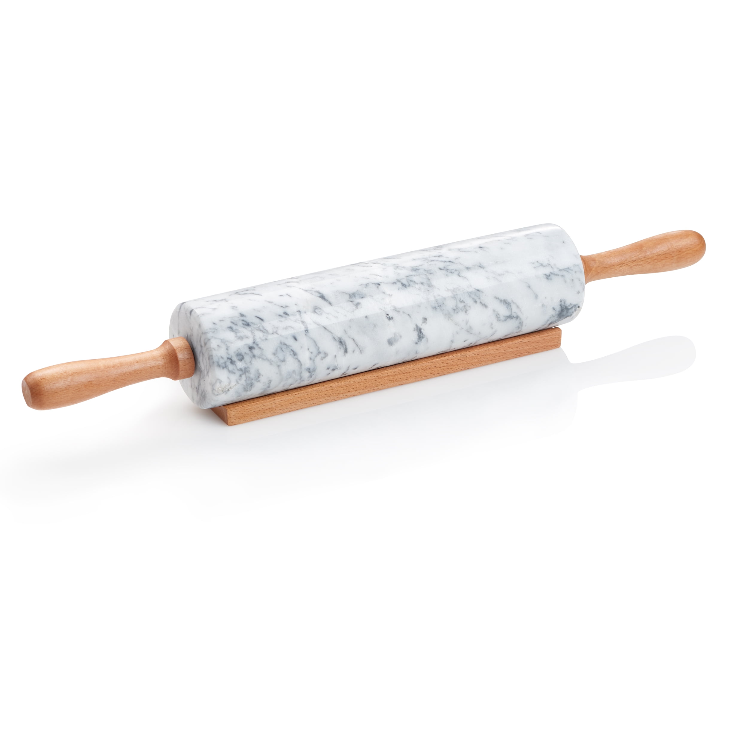 Marble Rolling Pin Wood Handles W Wood Stand, 18"L X 2.5" Dia. Roller