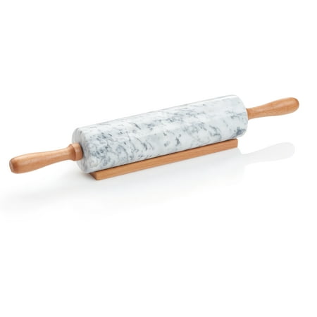 Marble Rolling Pin Wood Handles W Wood Stand, 18