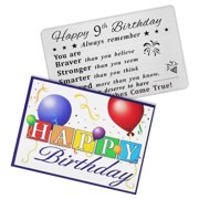 DEGASKEN 9th Birthday Greeting Card For Boys And Girls, 9 Year Old Birthday Gift, Metal Wallet Card, Unisex