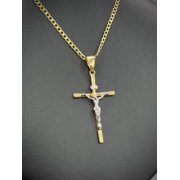 Jesus Necklace 14K Cross Two Tone Curb Chain 24 Gifts Religious Jewelry For Mens Adults
