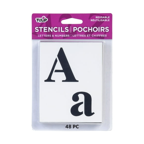 Tulip Reusable Stencils 48-Piece Set – Upper & Lowercase Letters, Numbers, and Fun Symbols for Crafting, Scrapbooking, DIY Projects, Fabric Painting, Card Making, and School Activities