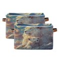 thumbnail image 2 of WOBOGO White Maned Lions Square Storage Basket with Waterproof Canvas and PE Lining Durable PU Leather Handles 14.2×10.2×8.3in, 2 of 9