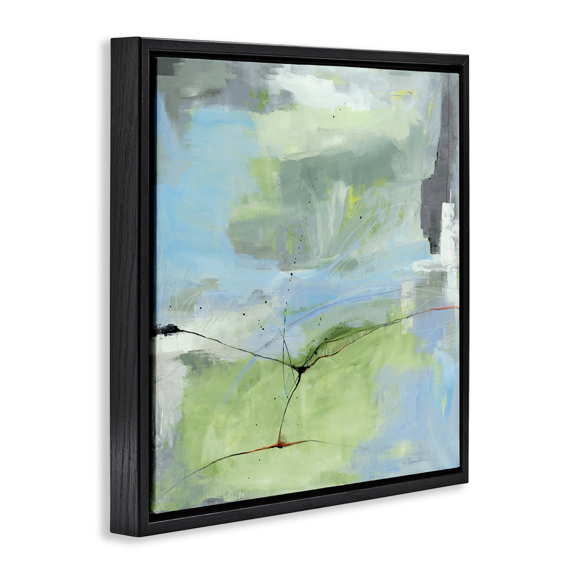 Stupell Industries Abstraction with Streaked Line Abstract Painting Black Floater Framed Canvas Art Print Wall Art, 18 x 18