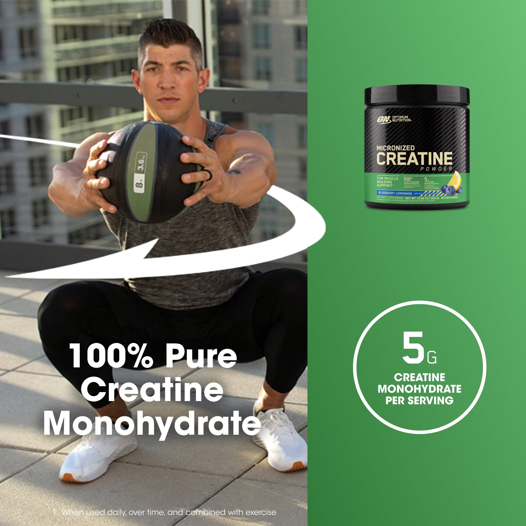 Optimum Nutrition Blueberry Lemonade Micronized Creatine Powder, 60 Servings