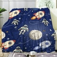 thumbnail image 5 of Astronauts Dark Blue Rocket Ship Space Stars Throw Blanket Flannel Microfiber Luxury Warm Soft Cozy Blanket for Couch, Car, Bed Sofa Dorm Water Beds Gift Small 50x40In (Throw) Kids, 5 of 6
