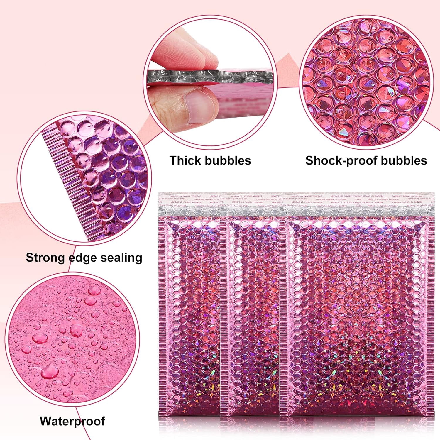 30 Pcs Holographic Bubble Mailers,11 x 7 Inch Metallic Bubble Mailers,Poly Padded Envelopes,Waterproof Shipping Bags,Self Sealing Thicken Cushion Envelopes for Mailing,Packing,Small Business