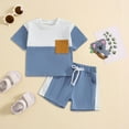 thumbnail image 4 of HCNTES Toddler Baby Boy Summer Clothes Color Block Short Sleeve T Shirt Tops Elastic Shorts 2Pcs Outfits boys clothes under $5(12-18 Months,Blue), 4 of 7