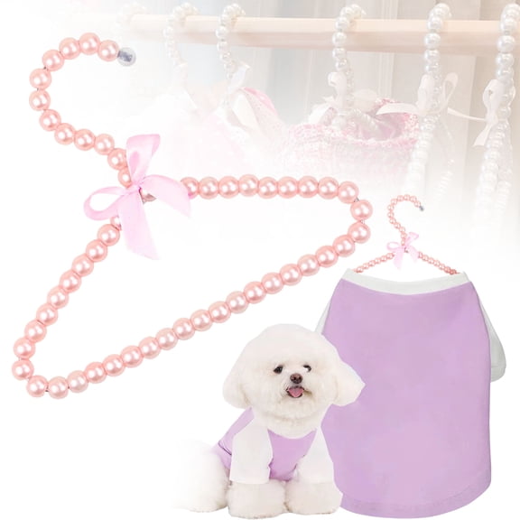 Goowood Pearl Baby Hangers with Bow Cute Beaded Kids Clothes Hanger Rack for Nursery Toddler Closet Organization Pink